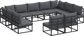 vidaXL Set de canapele pentru grădină cu pernă 11 pcs Negru Aluminiu