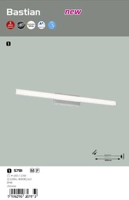 Aplica perete LED pentru oglinda baie IP44 Bastian 5781 RX