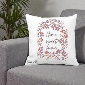Perna Decorativa Home Sweet Home Frunze Colorate, 40x40 cm, Alba Mata, Husa Detasabila, Perna Inclusa, BEKZ®