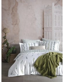 Lenjerie de pat albă-verde din bumbac satinat pentru pat de o persoană 140x200 cm Marseille Floral – Mila Home Luxury