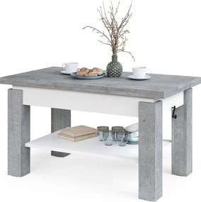 Mazzoni BRAWO Beton Millennium/Alb - MĂSUȚĂ DE CAFEA CU BLAT EXTENSIBIL ȘI RIDICABIL MASĂ CU RAFT