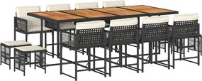 vidaXL Set mobilier de grădină cu perne, 13 piese, negru, poliratan