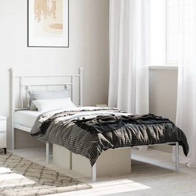374383 vidaXL Cadru de pat din metal cu tăblie, alb, 100x200 cm