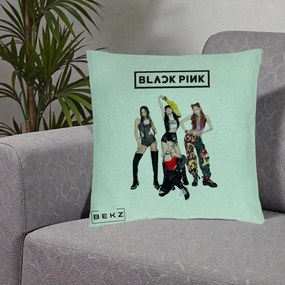 Perna Personalizata K-pop BLACKPINK Fotografie de Grup, 40x40 cm, Verde Menta, Husa Detasabila, Perna Inclusa, BEKZ®