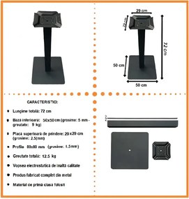 Picioare metalice pentru masa 80x80 cm,negru