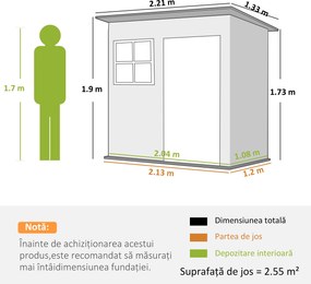 Outsunny Căsuță de Grădină 2,55m² din Oțel Zincat cu Kit de Fundație, Ușă Blocabilă, Acoperiș Înclinat, Gri | Aosom Romania