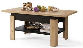 Masă extensibilă ROY pentru living și dining, cu blat rabatabil, stejar craft/negru