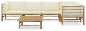 3058239 vidaXL Set mobilier de grădină cu perne alb crem, 6 piese, bambus