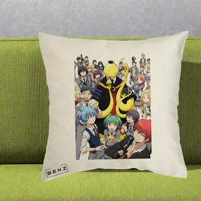 Perna Personalizata Assassination Classroom Grup Complet Anime, 40x40 cm, Ecru, Husa Detasabila, Perna Inclusa, BEKZ®