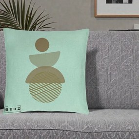 Perna Decorativa Geometric Boho Forme Terracotta, 40x40 cm, Verde Menta, Husa Detasabila, Perna Inclusa, BEKZ®