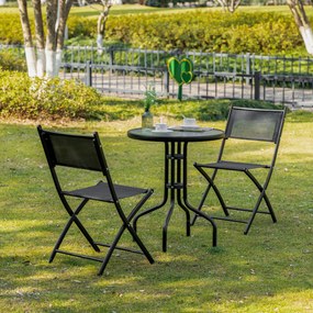 Set de Gradina din 3 Piese din Metal Outsunny, Salon in aer liber cu 2 Scaune Pliante si Masuta pentru Terasa si Bistro, Negru