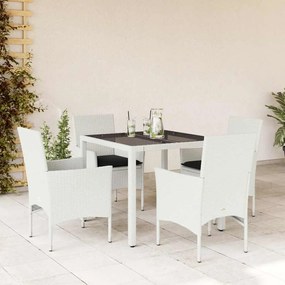 vidaXL Set mobilier de grădină cu perne 5 piese alb poliratan &amp; sticlă