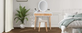Masuta machiaj cu Oglinda LED si 2 Sertare pentru Cosmetice, Set Masa toaleta 70 cm, Alb, masuta cosmetica, vanity - SEM235