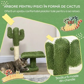 Copac de 55,5cm in Forma de Cactus pentru Pisici de Interior, Turn pentru Pisici cu Stalpi de Zgariat, Pat, Minge, Verde PawHut | Aosom Romania