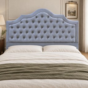 Pat tapițat Chesterfield din catifea Imperio Deluxe 160×200 cm, gri deschis, cu ladă de depozitare
