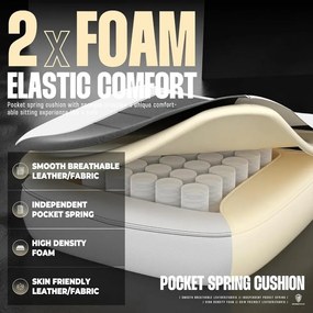 RESIGILAT- DOWINX Scaun gaming, ergonomic, suport lombar cu masaj, Șezut cu Arcuri Metalice și Spumă, Spătar înalt, rabatabil 90°-145°, Buzunar depozitare, Suport picioare, rezistent 150 kg, material PU respirabil, Alb/Negru