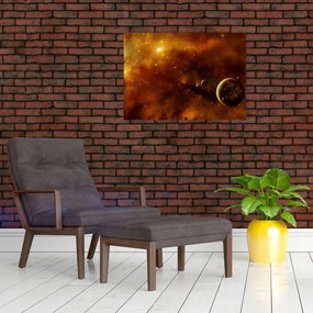 Tablou pe sticlă - Planete cu nebuloasă (70x50 cm)