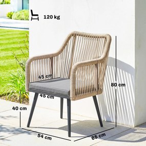Outsunny Set de 2 scaune de grădină pentru exterior din ratan cu perne, cotiere și cadru din oțel pentru terasă 54x65x80 cm gri | Aosom Romania