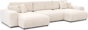 Colțar crem extensibil/cu spațiu de depozitare cu tapițerie din catifea reiată (în formă de "U") Sarina – Ropez