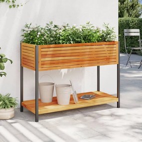 vidaXL Jardinieră grădină cu raft 110x45x80cm lemn masiv acacia/oțel