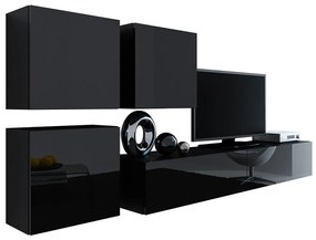 Camera de zi Charlotte A109Negru lucios, Negru, Cu comodă tv, Cu componente suplimentare, Părți separate, PAL laminat, MDF, 63 kg