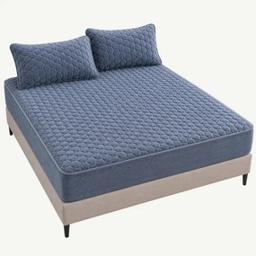 Set husa de pat plusata cu elastic si 2 fete de perna, Bleumarin