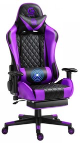 Scaun gaming cu masaj în perna lombară, suport picioare, funcție sezlong, SIG 5020, Negru/Violet