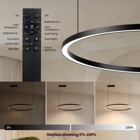 Brilagi - Lustră LED reglabilă PORTOFINO, suspendată pe cablu, LED/60W/230V, Ø 80 cm, negru + telecomandă