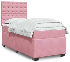 vidaXL Pat box spring cu saltea, roz, 100x200 cm, catifea
