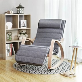 Fotoliu balansoar, lemn de mesteacan / textil, gri inchis / natural, Songmics