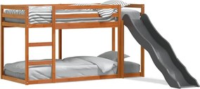 vidaXL Pat supraetajat cu tobogan/scară maro 75x190 cm, lemn masiv pin