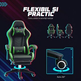 Vinsetto Scaun Gaming cu Înălțime Reglabilă, Scaun Gaming Ergonomic cu Spătar Rabatabil, 65x65x121-129 cm, Negru | Aosom Romania