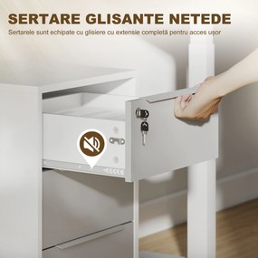 HOMCOM Dulap de Birou cu 3 Sertare cu Chei și 4 Rotile Alb și Gri | Aosom Romania