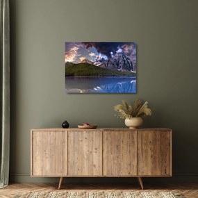 Tablou pe sticlă cu lac și munți (70x50 cm)