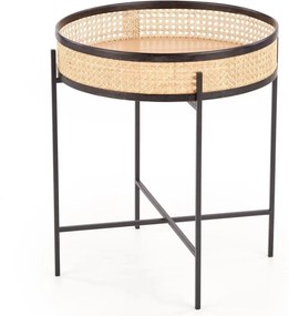 Masuta cafea LANIPA, negru/stejar natural, ratan/otel, 50x50x55 cm
