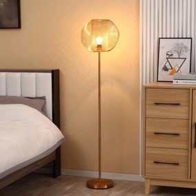 HOMCOM Lampă de Podea Auriu, Design Modern cu Abajur, Ideală pentru Camera de Zi și Dormitor, E27 40W, Metal | Aosom Romania