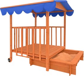 Groapa cu nisip cu verandă HAPPY, 130x130x143cm, maro/albastru Jurhan