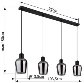 Lustra suspendata design modern RYAN 4L negru/fumuriu