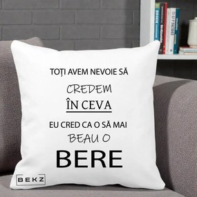 Perna Decorativa Eu Cred ca mai Beau o Bere, 40x40 cm, Alba Mata, Husa Detasabila, Perna Inclusa, BEKZ®