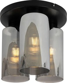 Plafoniera Art Deco neagră cu sticlă fumurie cu 3 lumini - Laura