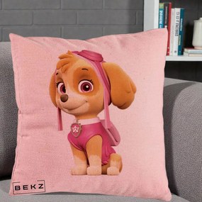 Perna Personalizata Skye PAW Patrol Roz, 40x40 cm, Roz, Husa Detasabila, Perna Inclusa, BEKZ®