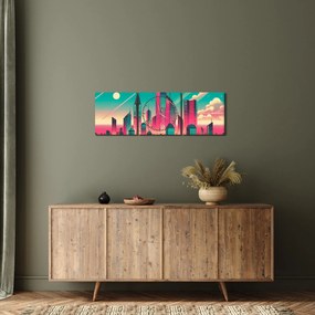 Tablou – Metropolă în stil pop-art (cu ceas) (90x30 cm)