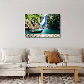 Tablou cu navă lungă pe plajă (90x60 cm)