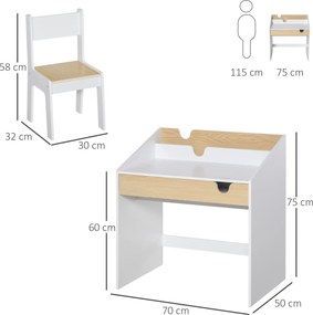HOMCOM Set Birou și Scaun pentru Copii 6-10 Ani cu Raft și Sertar | Aosom Romania