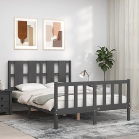 3192228 vidaXL Cadru de pat cu tăblie, gri, 120x200 cm, lemn masiv