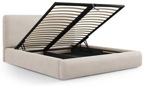 Pat matrimonial bej tapițat cu spațiu de depozitare cu somieră 180x200 cm Colonel – Cosmopolitan Design