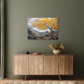 Tablou pe sticlă – Arbore cu frunze aurii (70x50 cm)