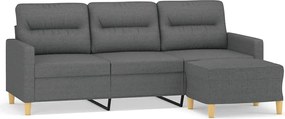 vidaXL Canapea cu 3 locuri și taburet, gri închis, 180 cm, textil