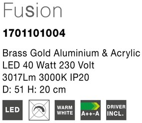 Lustra aplicata LED design modern Fusion, auriu