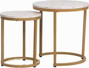 Set 2 masute cafea HOLA, alb cu efect de marmura/auriu, PAL laminat/ot